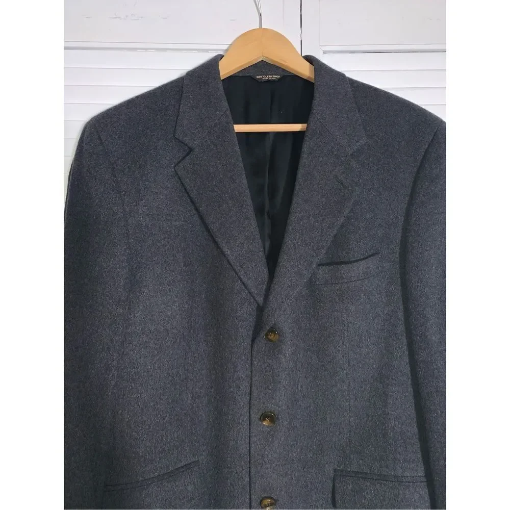 Vintage Bill BLASS Charcoal Gray Cashmere Button Down Blazer‎ Men’s 42
